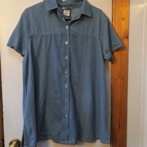 OH! MAMMA Women's Size Medium Blue Blouse Button Up Blue Jean W30